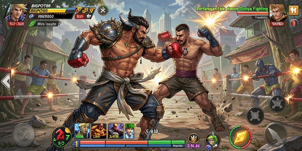 Tangkapan layar gameplay BIGPOT88 dengan aksi pertarungan yang mendebarkan.