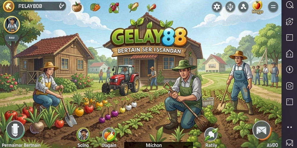Tampilan gameplay GELAY88 dengan suasana pertanian yang asri.
