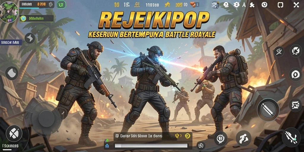 Screenshot gameplay intens dari REJEKIPOP dalam aksi Battle Royale.
